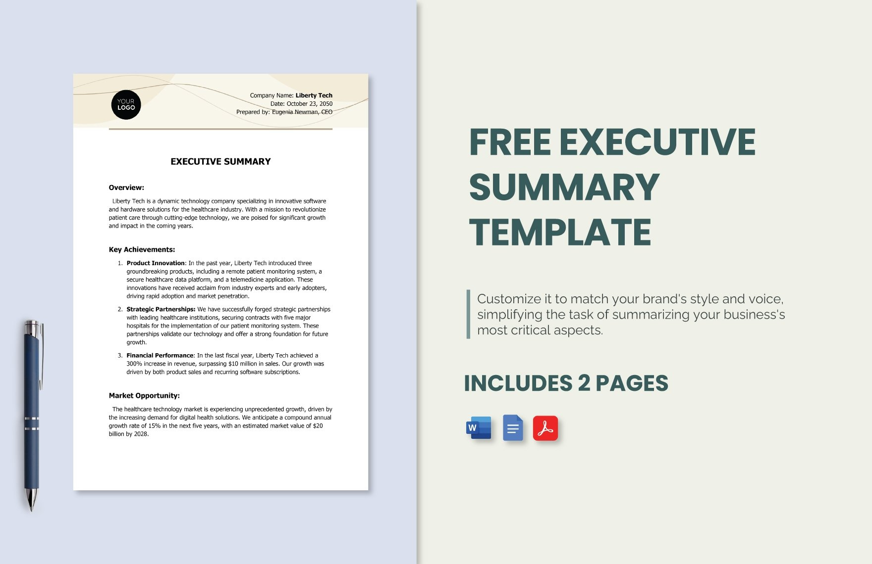 Executive Summary Template In Word, Pdf, Google Docs - Download pertaining to Free Executive Summary Sample Template