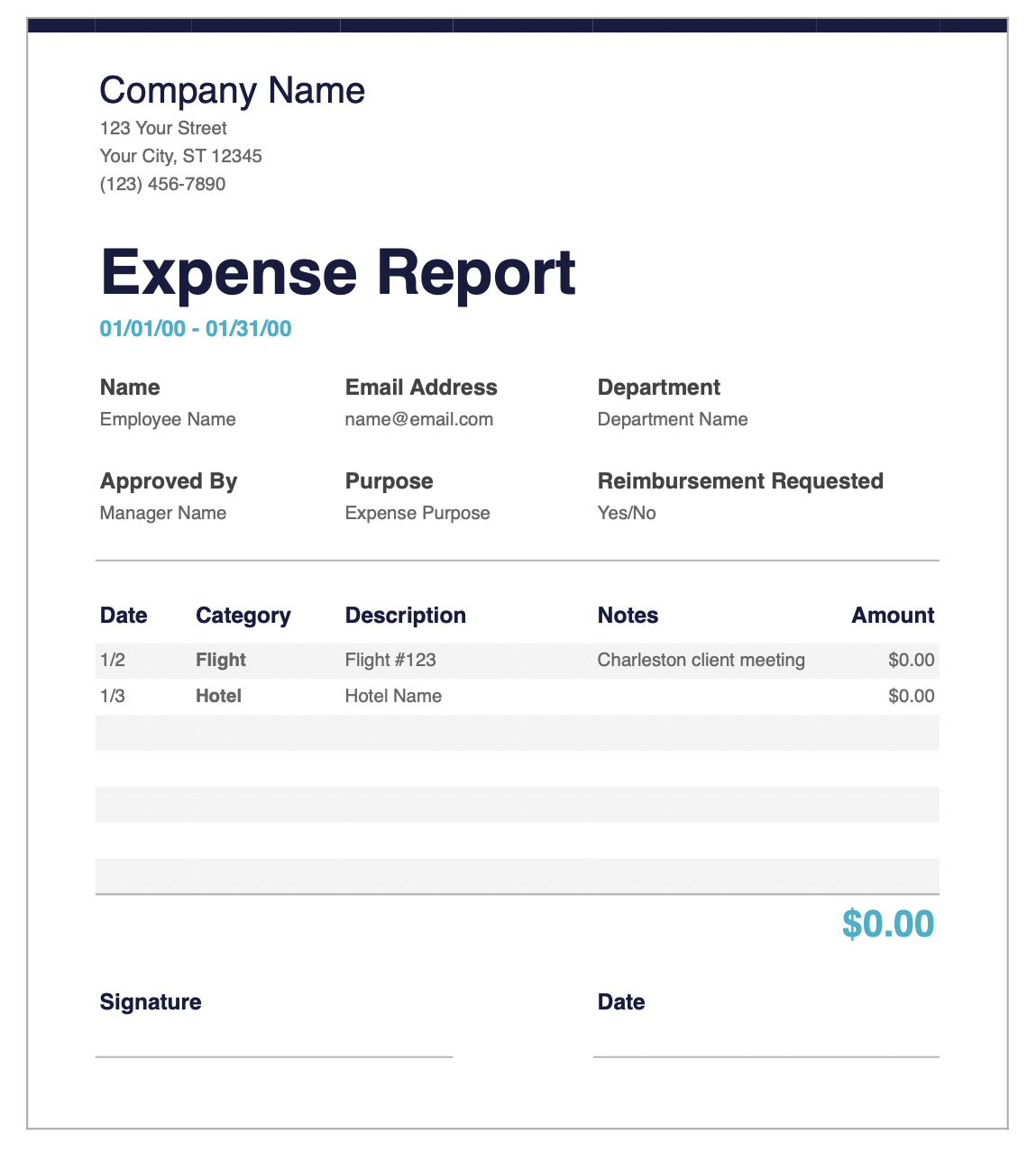 Expense Report Template - Simplywise regarding Expense Report Template Sample