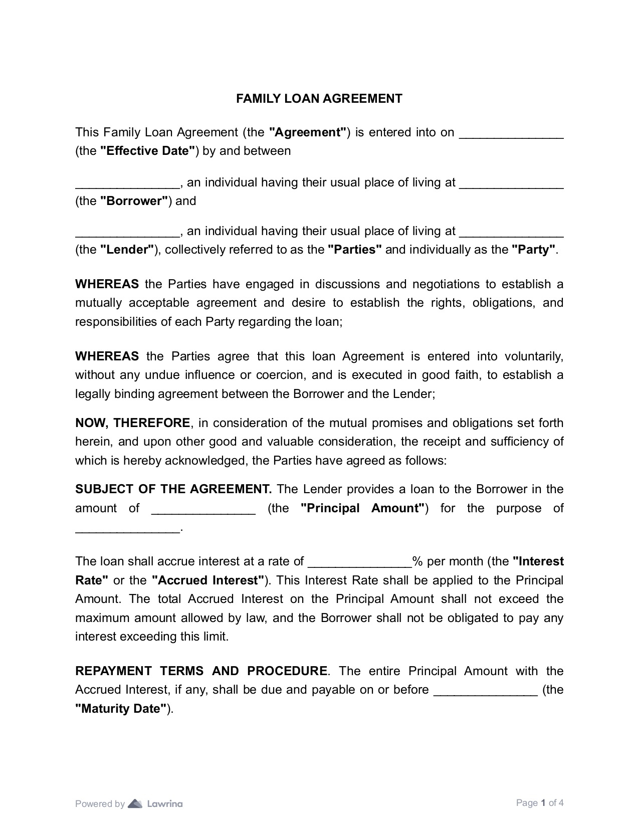 Family Loan Agreement Template | Pdf | Lawrina inside Family Loan Agreement Sample Template