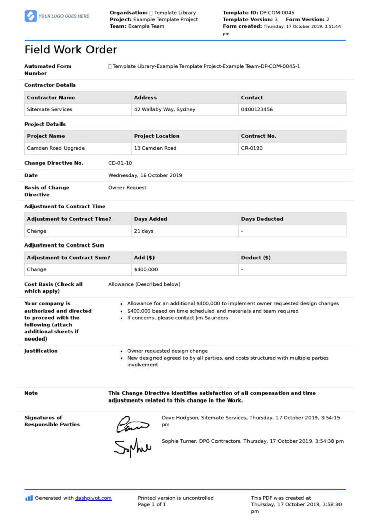 Form Template Sample