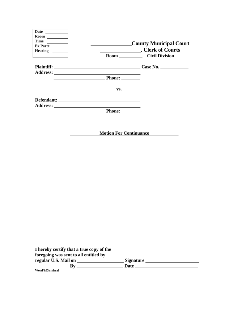 Fill And Sign The Motion For Continuance Ohio Form intended for Motion for Continuance Sample Template