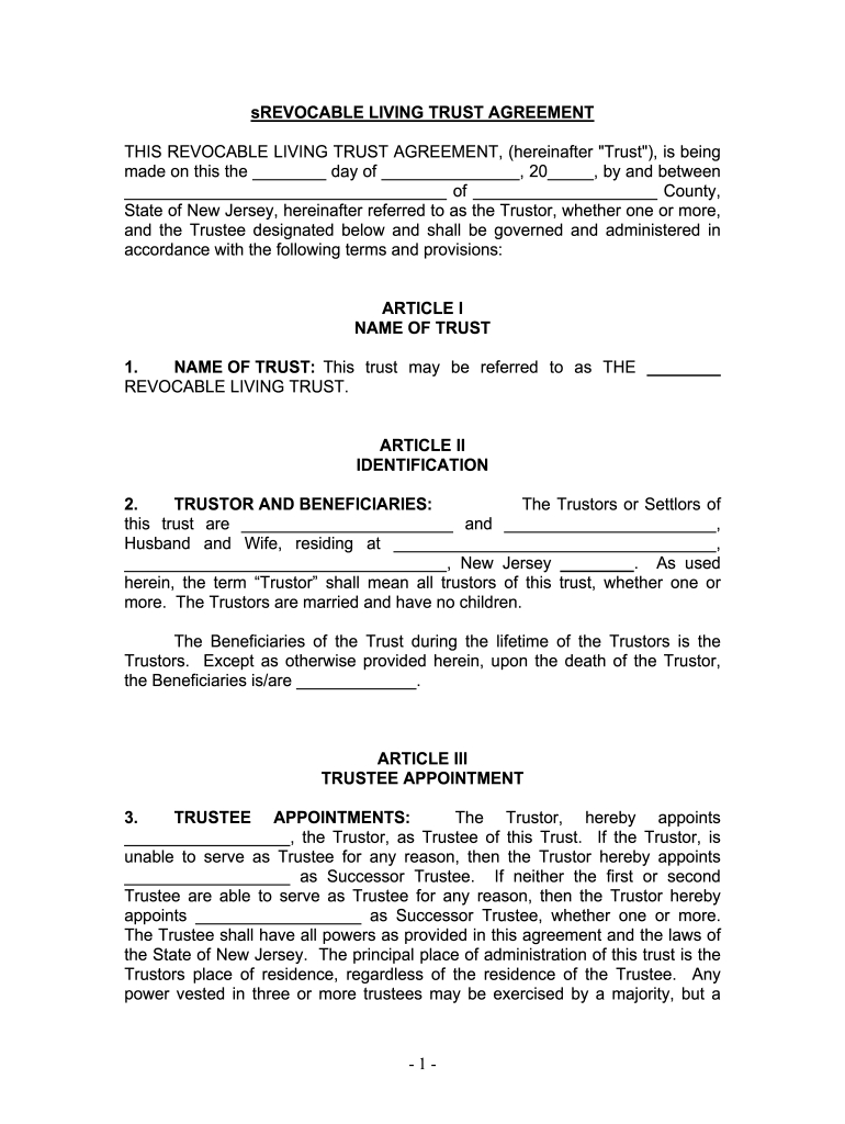 Fill And Sign The Srevocable Living Trust Agreement Form with regard to Living Trust Sample Template