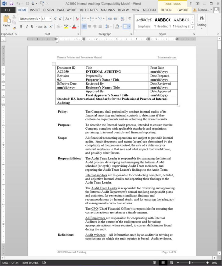 Sample Accounting Policies and Procedures Template