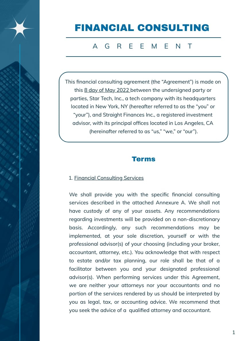 Financial Consulting Contract Consulting Template | Visme in Consulting Agreement Template Sample