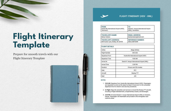 Flight Itinerary Template Sample