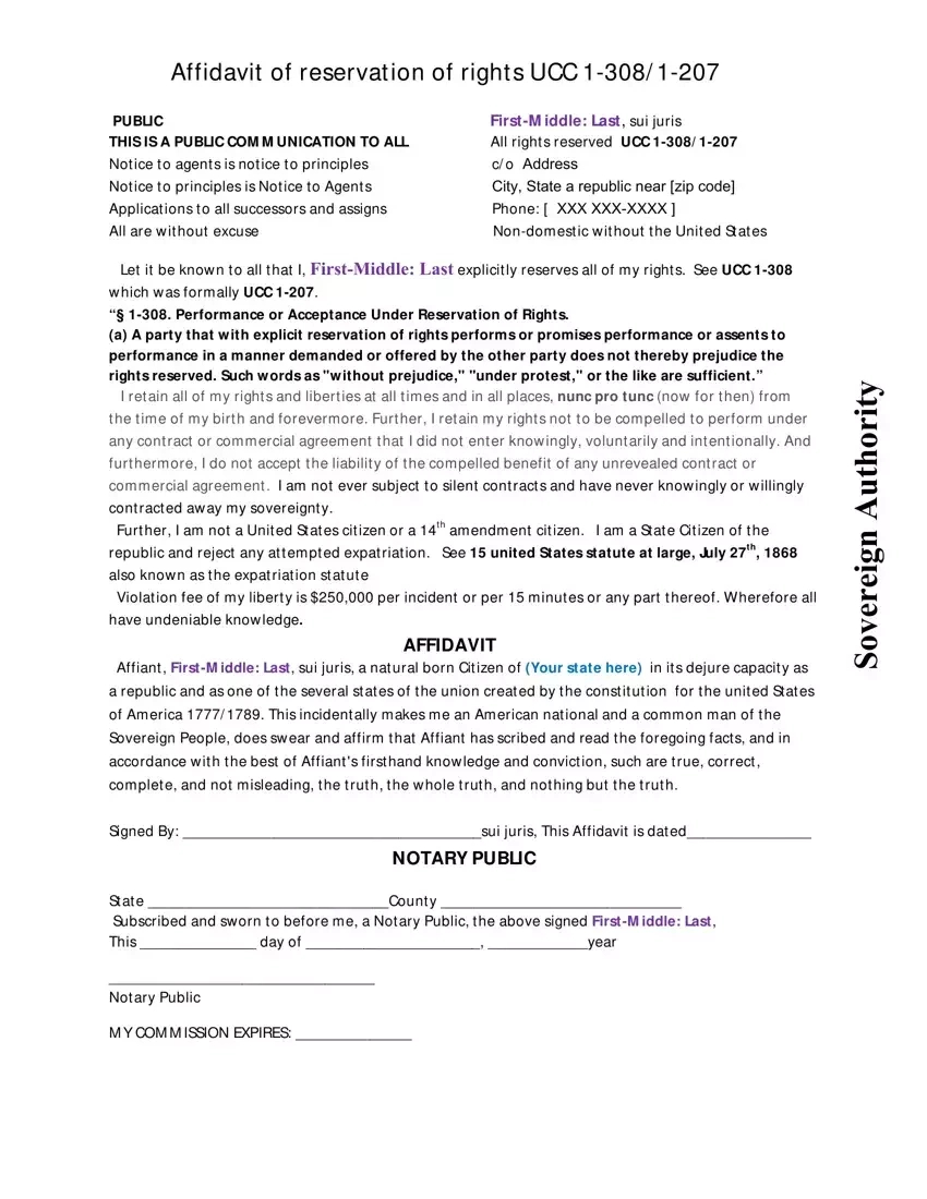 Form Ucc 1-308 Pdf - Affidavit Of Reservation Of Rights with Reservation Of Rights Letter Sample Template