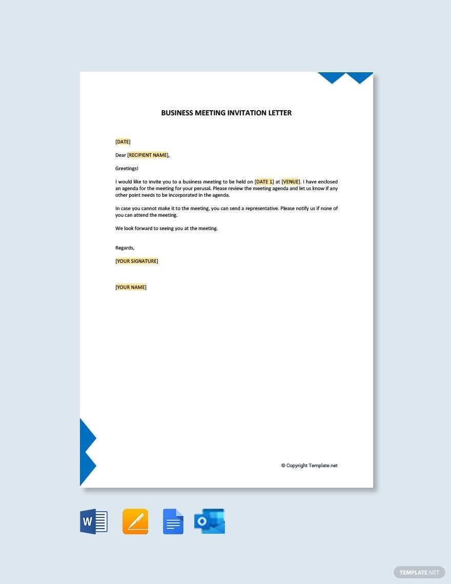 Formal Business Meeting Invitation Letter In Google Docs, Word intended for Meeting Notice Template Sample