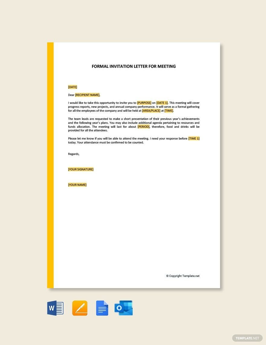 Formal Invitation Letter For Meeting In Google Docs, Word, Pages regarding Meeting Notice Template Sample