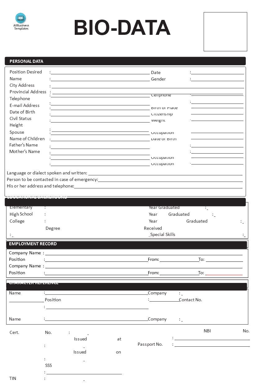 Format Of Biodata | Templates At Allbusinesstemplates regarding Biodata Sample Template