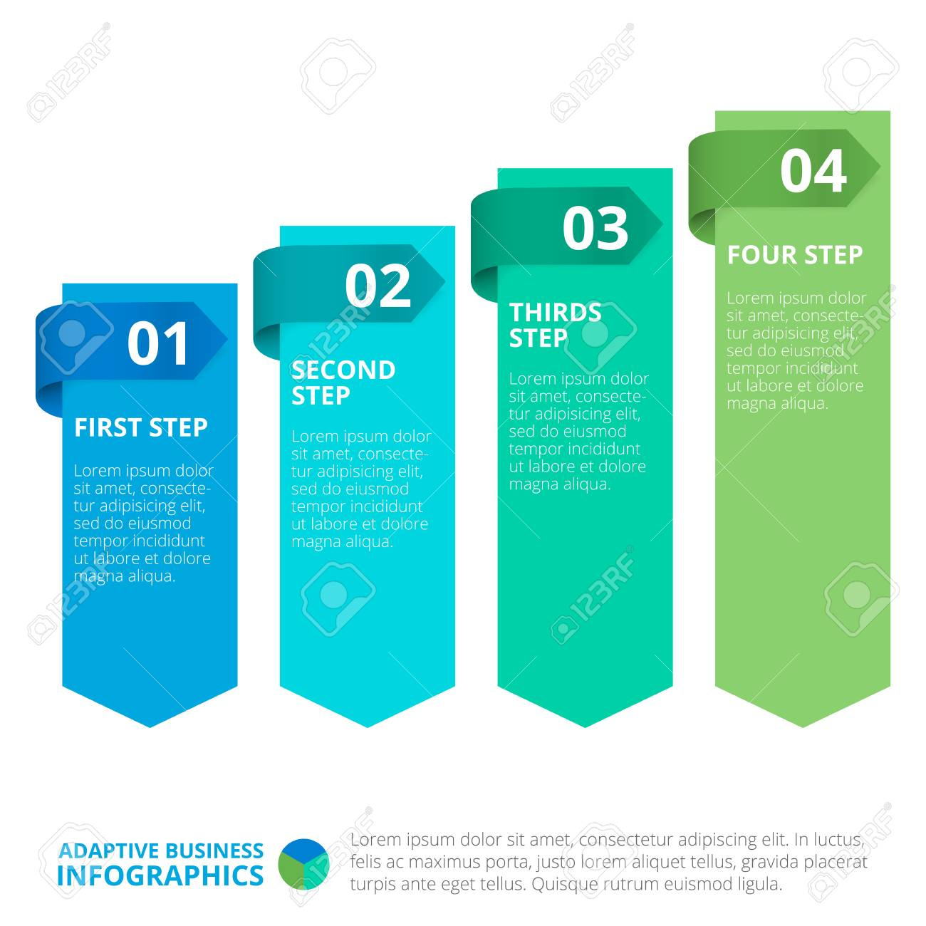 Four Steps Diagram Template With Numbers, Titles And Sample Text inside Step Template With Circles And Numbers Sample