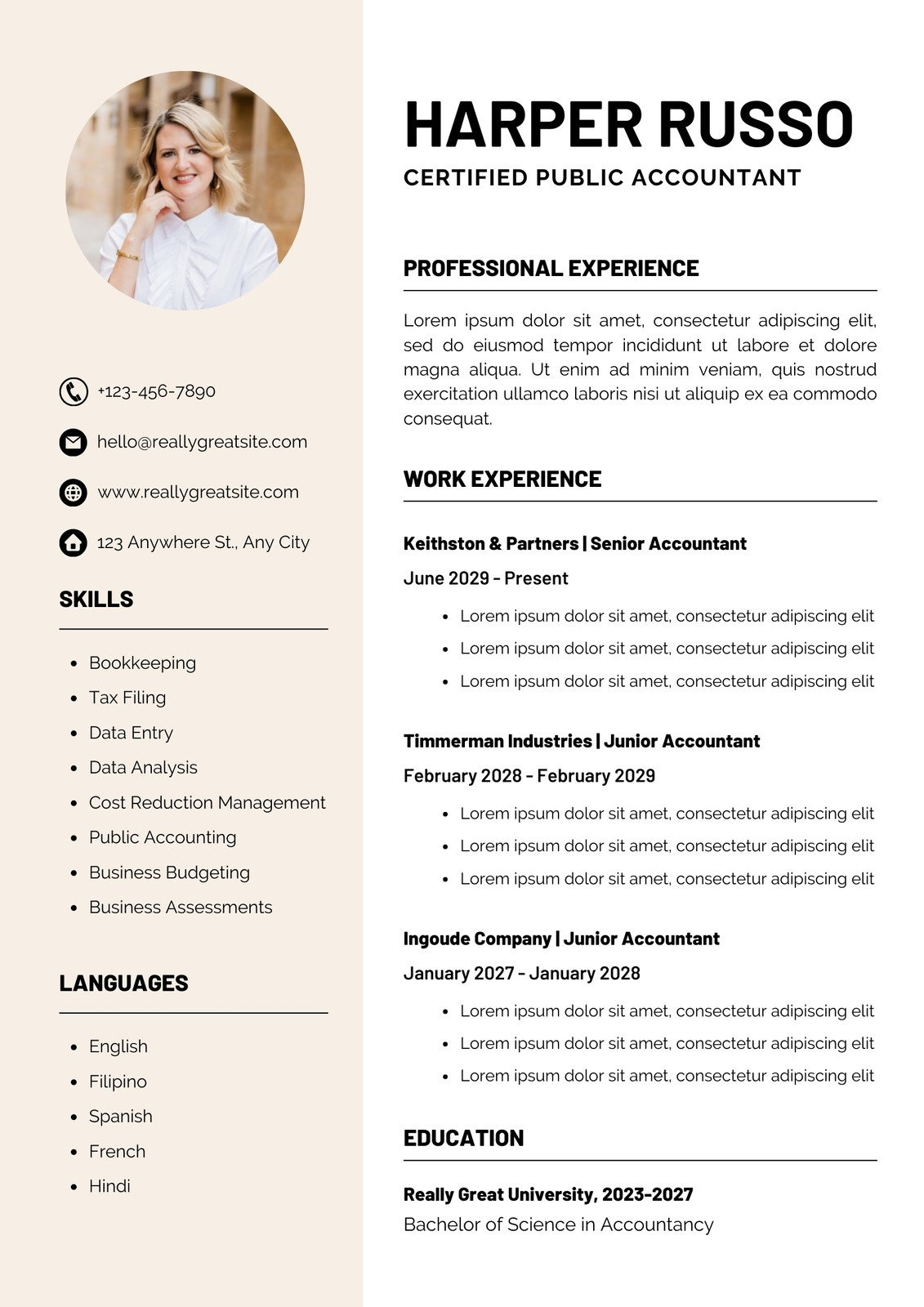 Free Accounting Resume Templates To Edit And Print | Canva inside Accountant Cv Template Sample