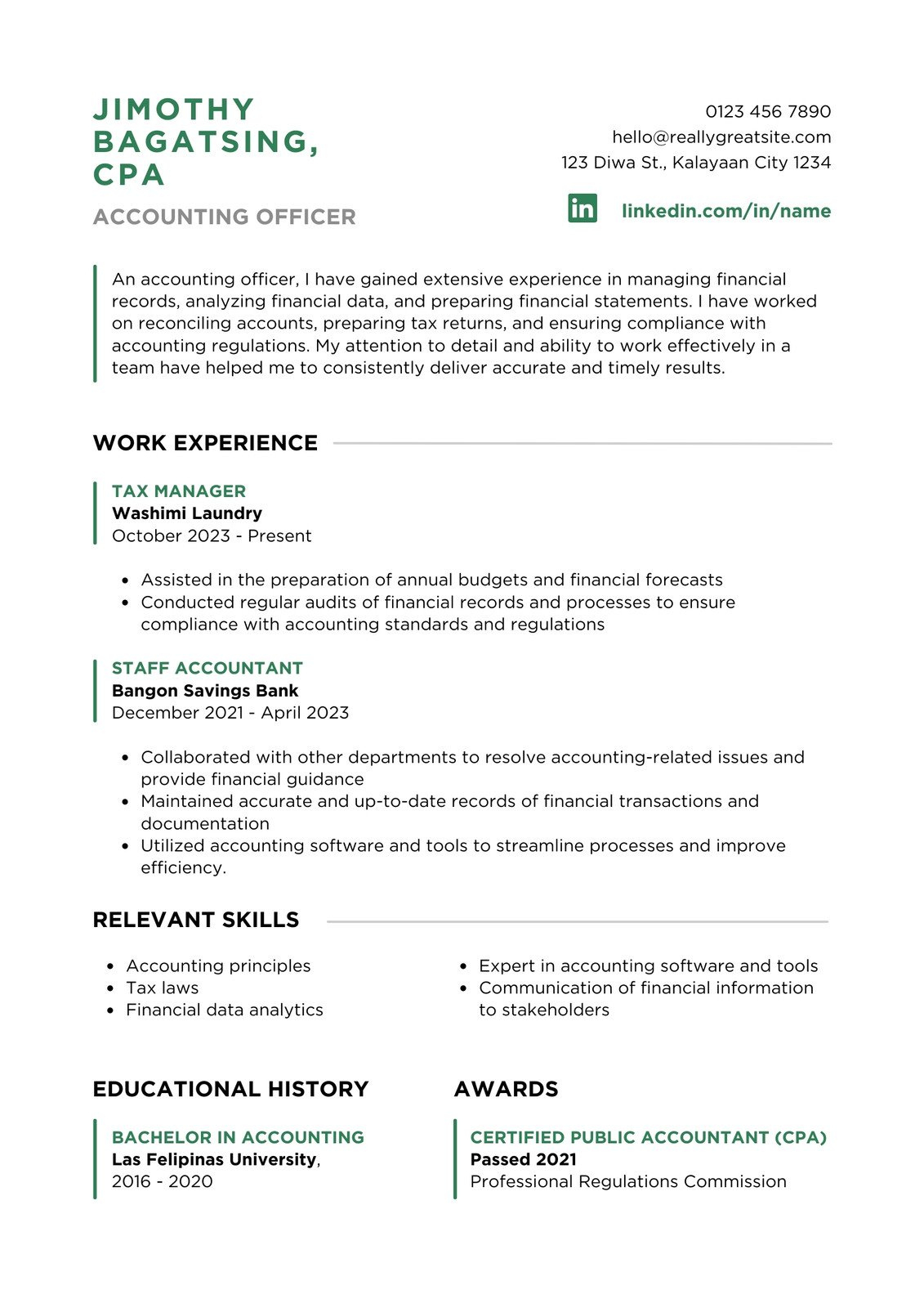 Free Accounting Resume Templates To Edit And Print | Canva intended for Accountant CV Template Sample