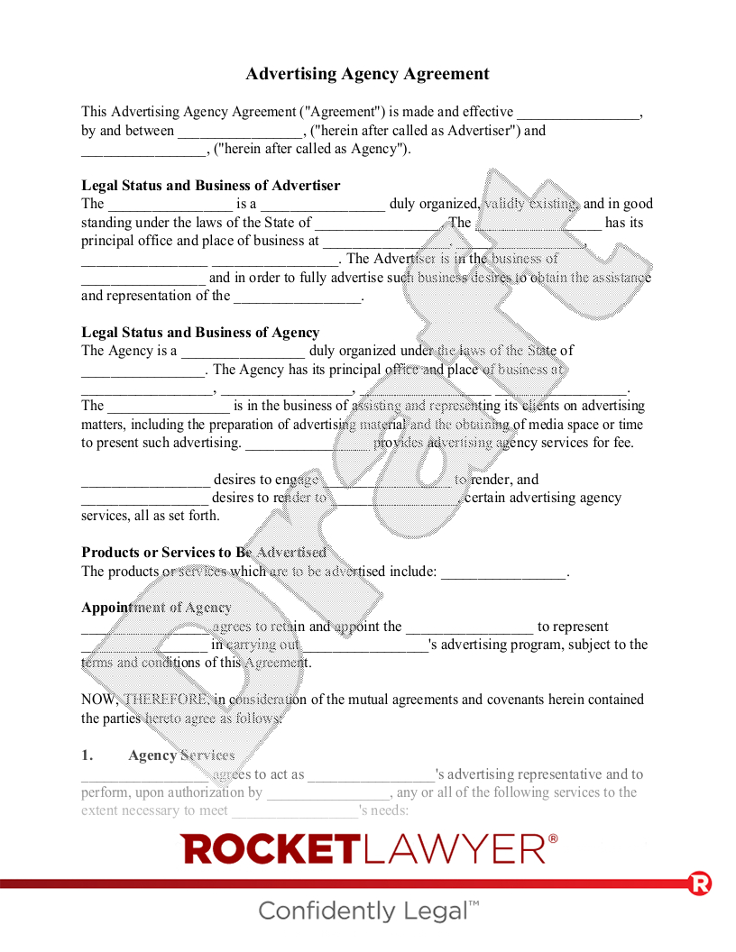 Free Advertising Agency Agreement - Rocket Lawyer in Sample Advertising Contract Template