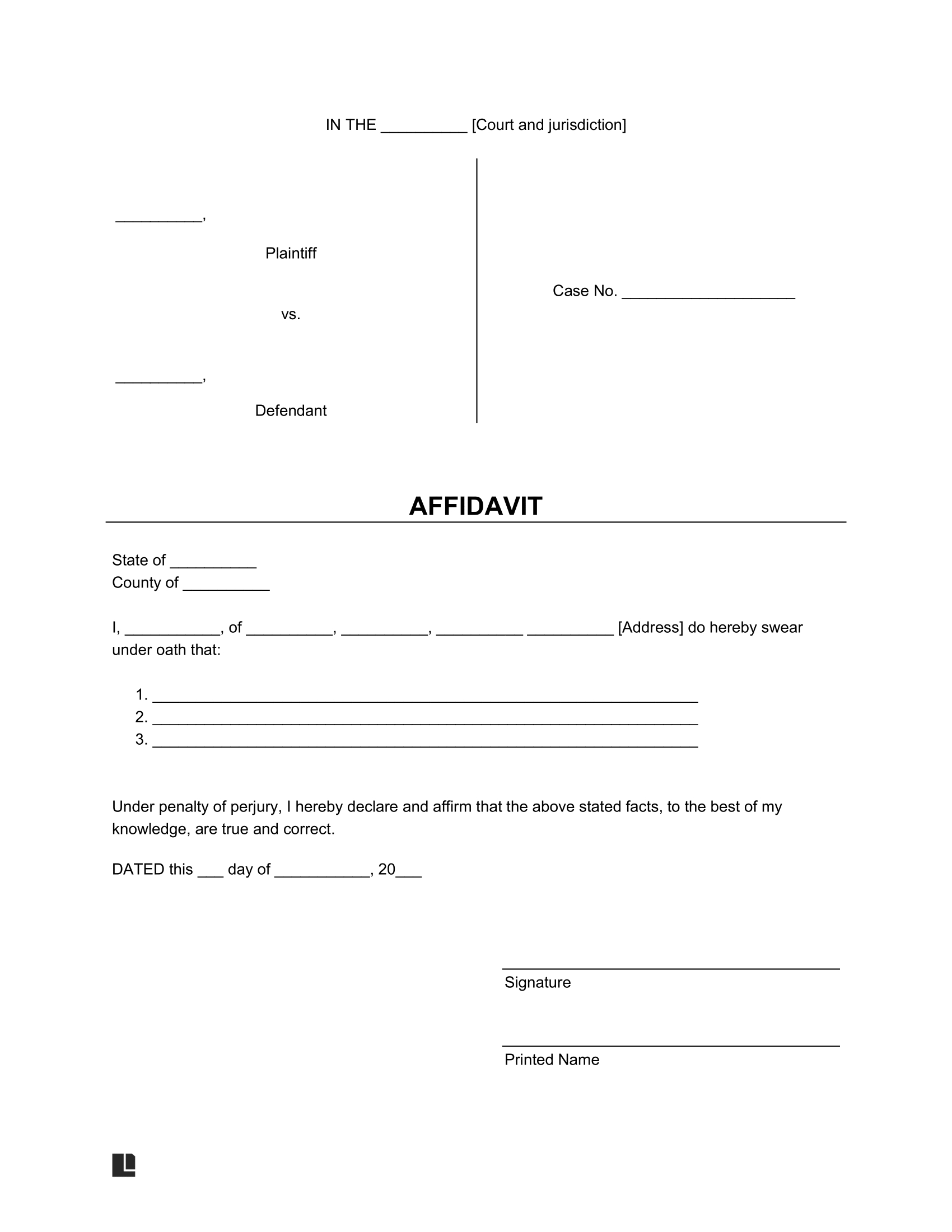 Free Affidavit Form | Template &amp;amp; Sample intended for Affidavit Sample Template