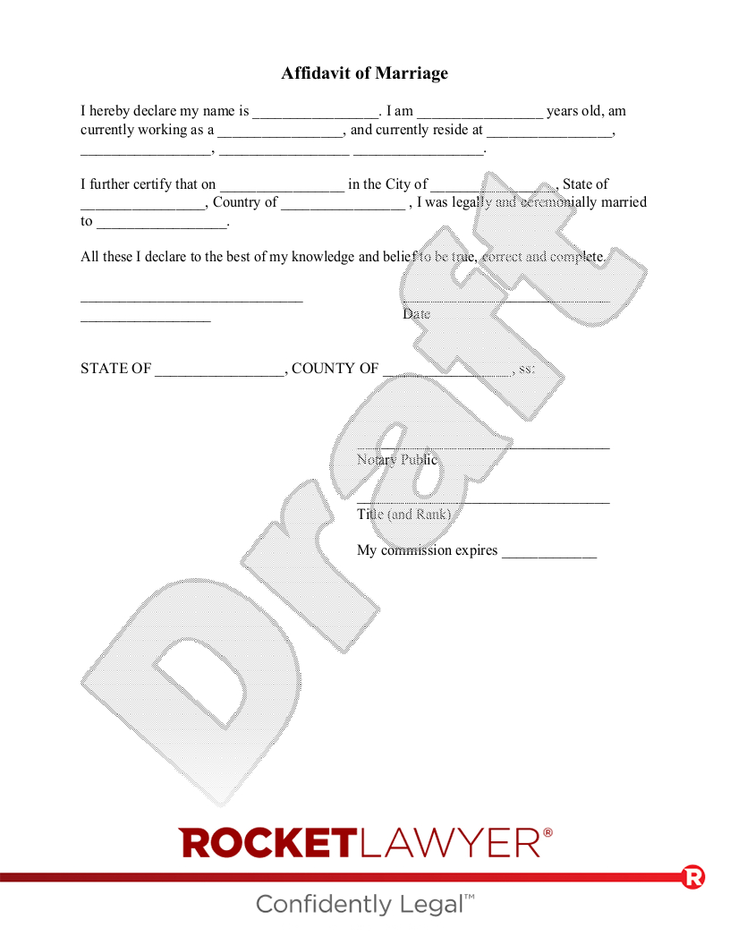 Free Affidavit Of Marriage: Make &amp;amp; Download - Rocket Lawyer for Affidavit Of Single Parent Sample Template