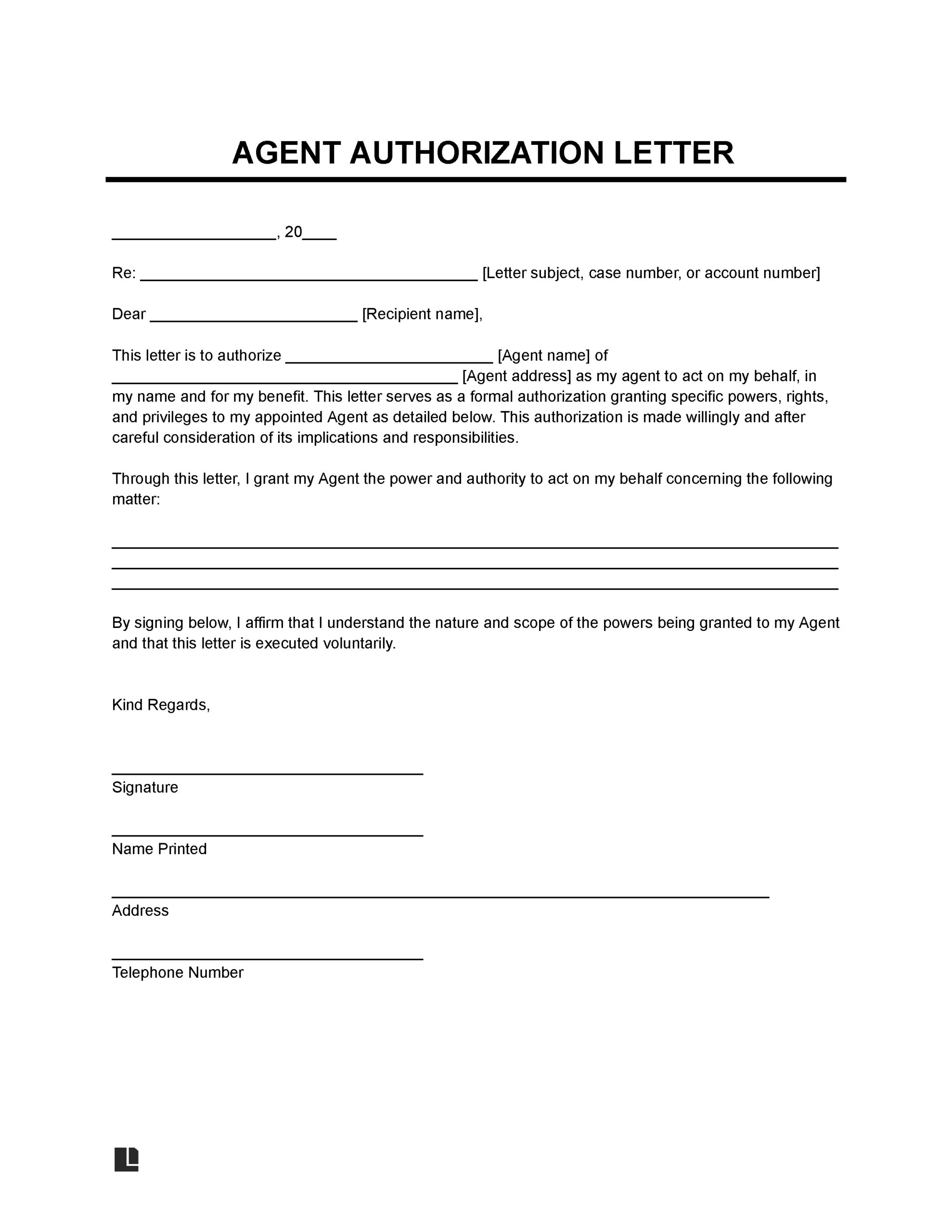 Free Agent Authorization Letter Template | Pdf &amp;amp; Word for Authorization Sample Template