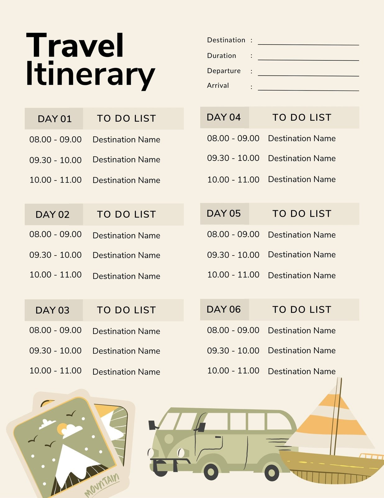 Free And Customizable Itinerary Planner Templates | Canva for Travel Itinerary Sample Template