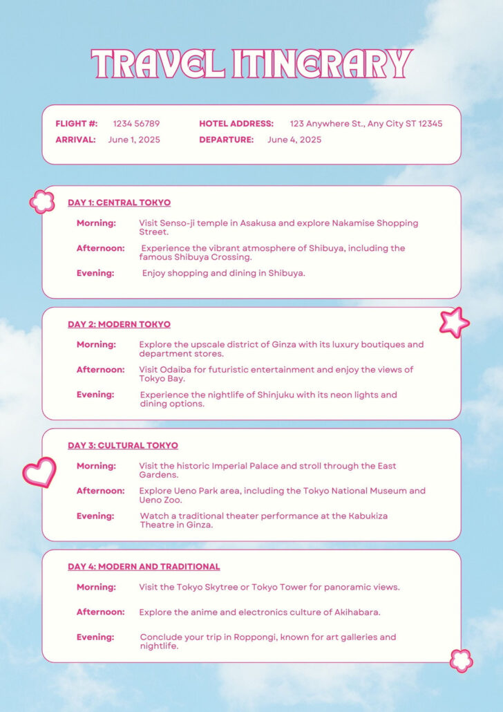 Itinerary Template Sample