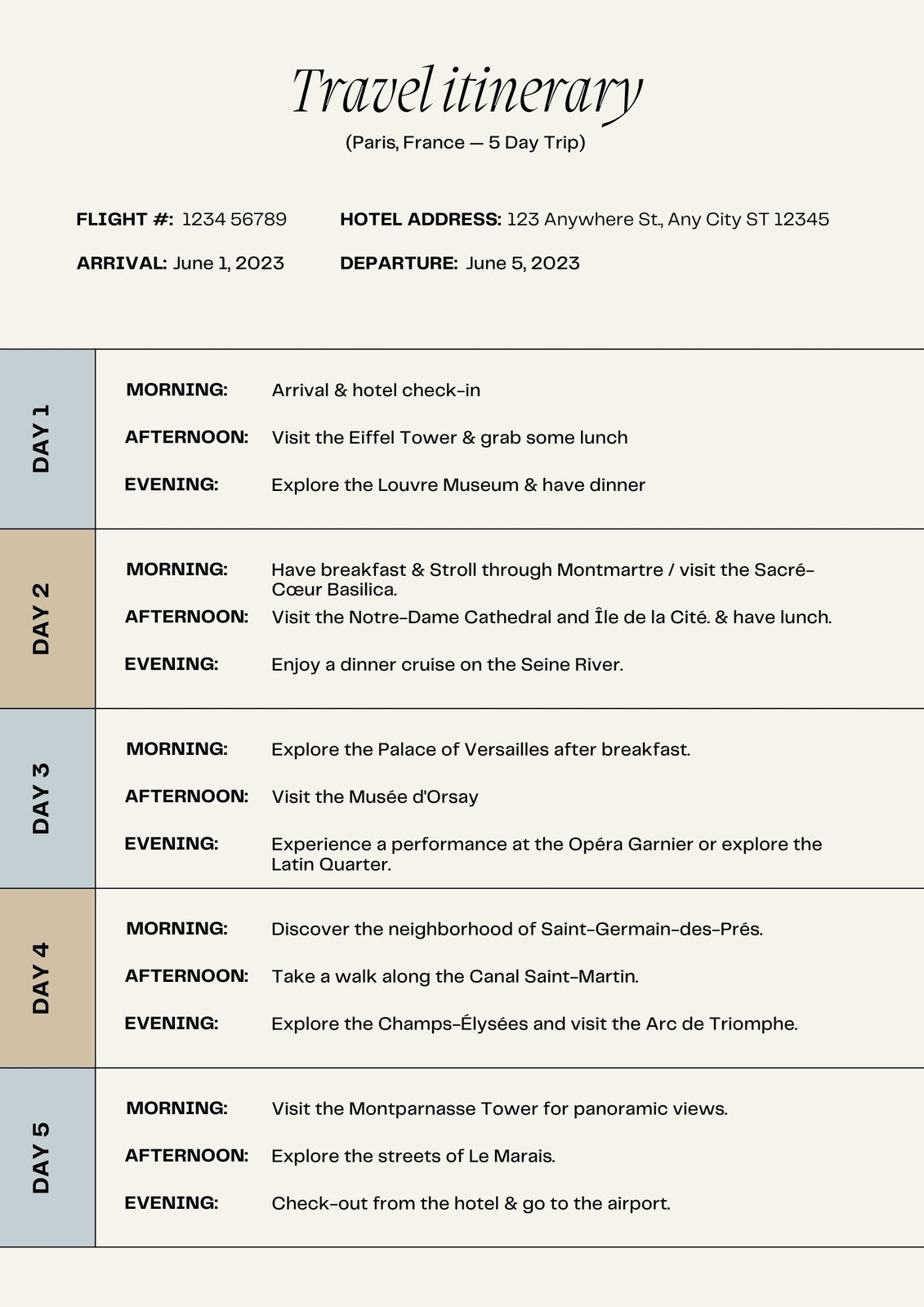 Free And Customizable Itinerary Templates in Itinerary Template Sample