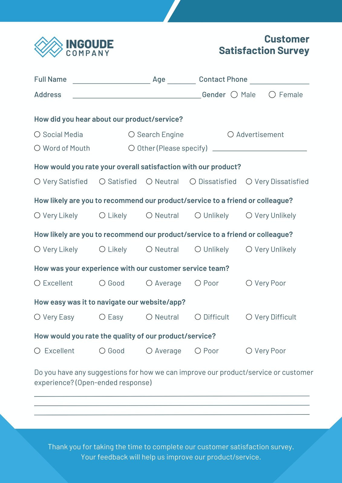 Free And Customizable Survey Templates with regard to Questionnaire Sample Template