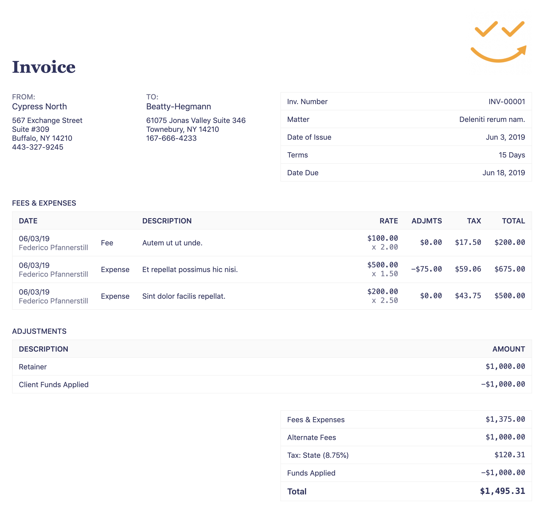 Free Attorney Invoice Template (Free - 2024 Updated) - Bonsai intended for Legal Invoice Sample Template