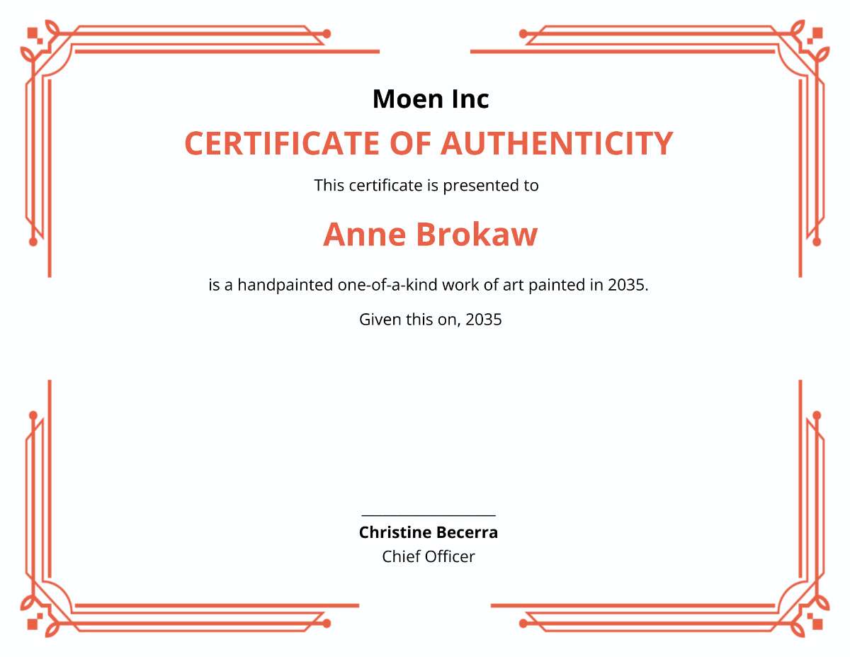 Free Authenticity Certificate Templates &amp;amp; Examples - Edit Online for Certificate Of Authenticity Sample Template