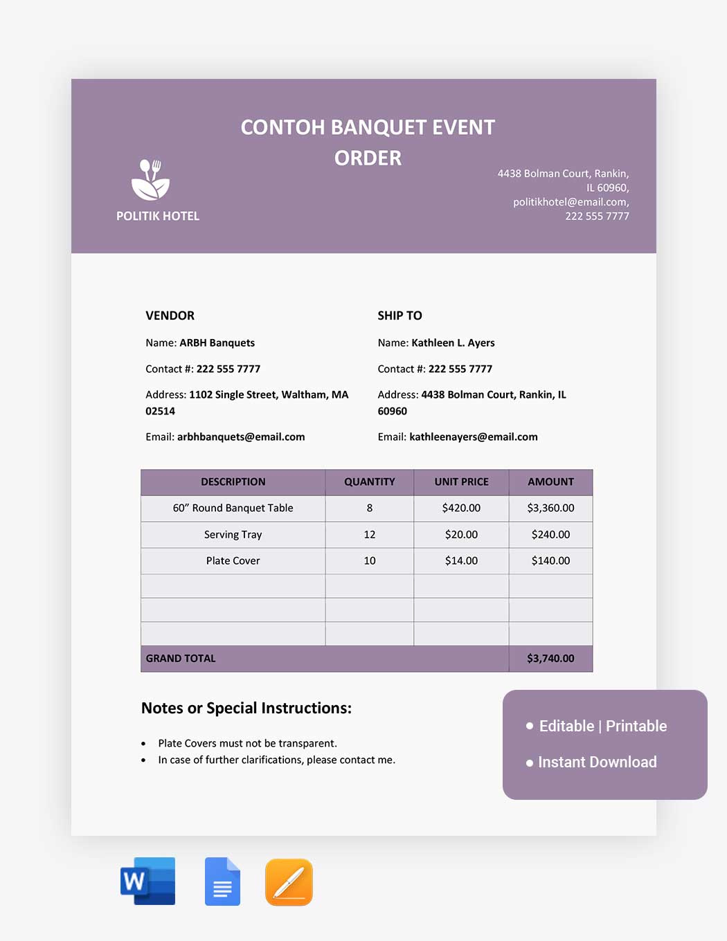 Free Banquet Event Order (Beo) Templates - Download In Word for Sample Beo Template