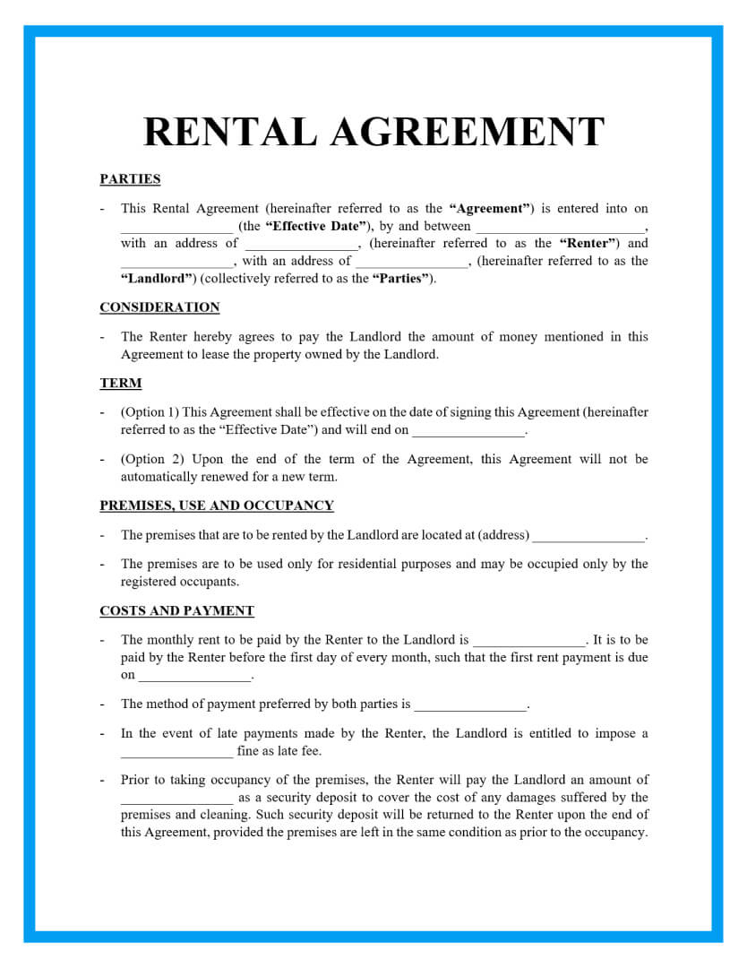 Free Basic Rental Agreement Template for Rental Agreement Sample Template