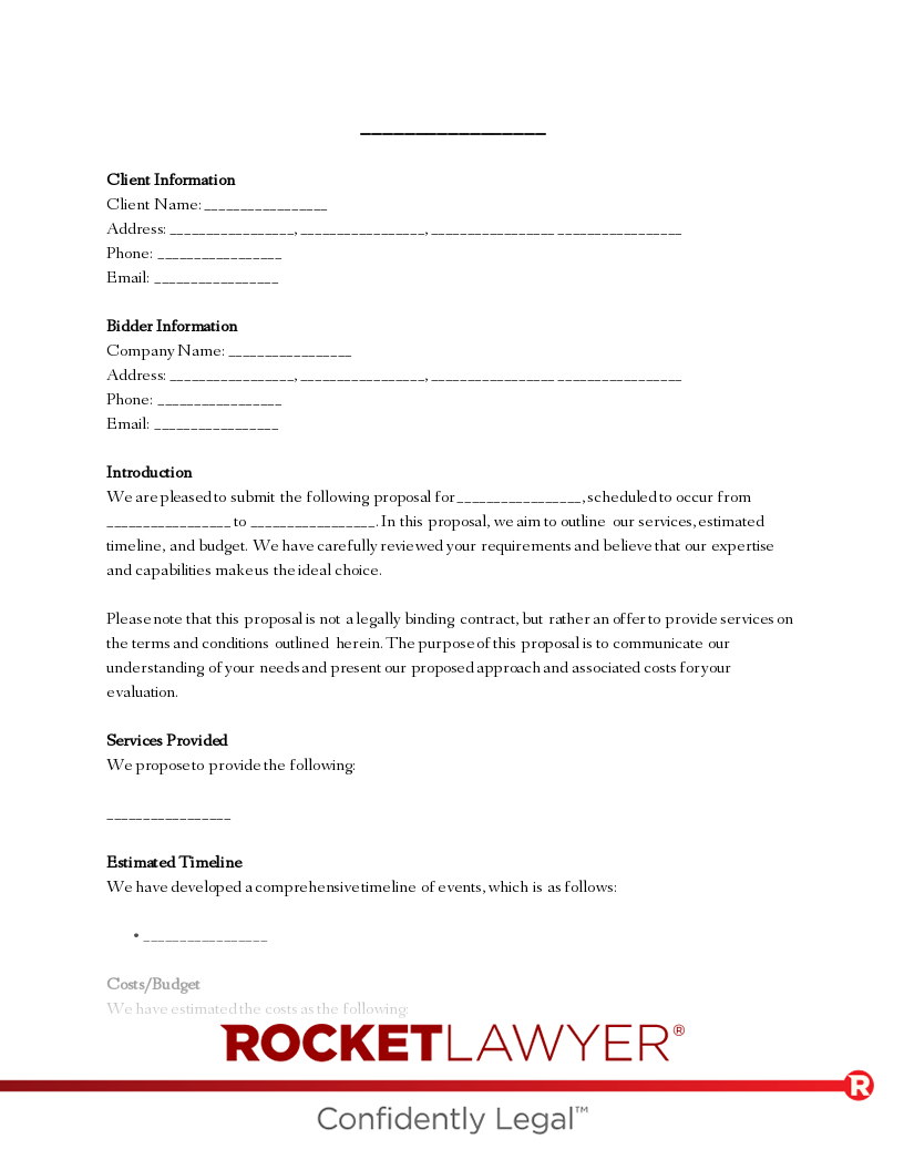 Free Bid Proposal: Make, Sign &amp;amp; Download - Rocket Lawyer throughout Bid Proposal Template Sample