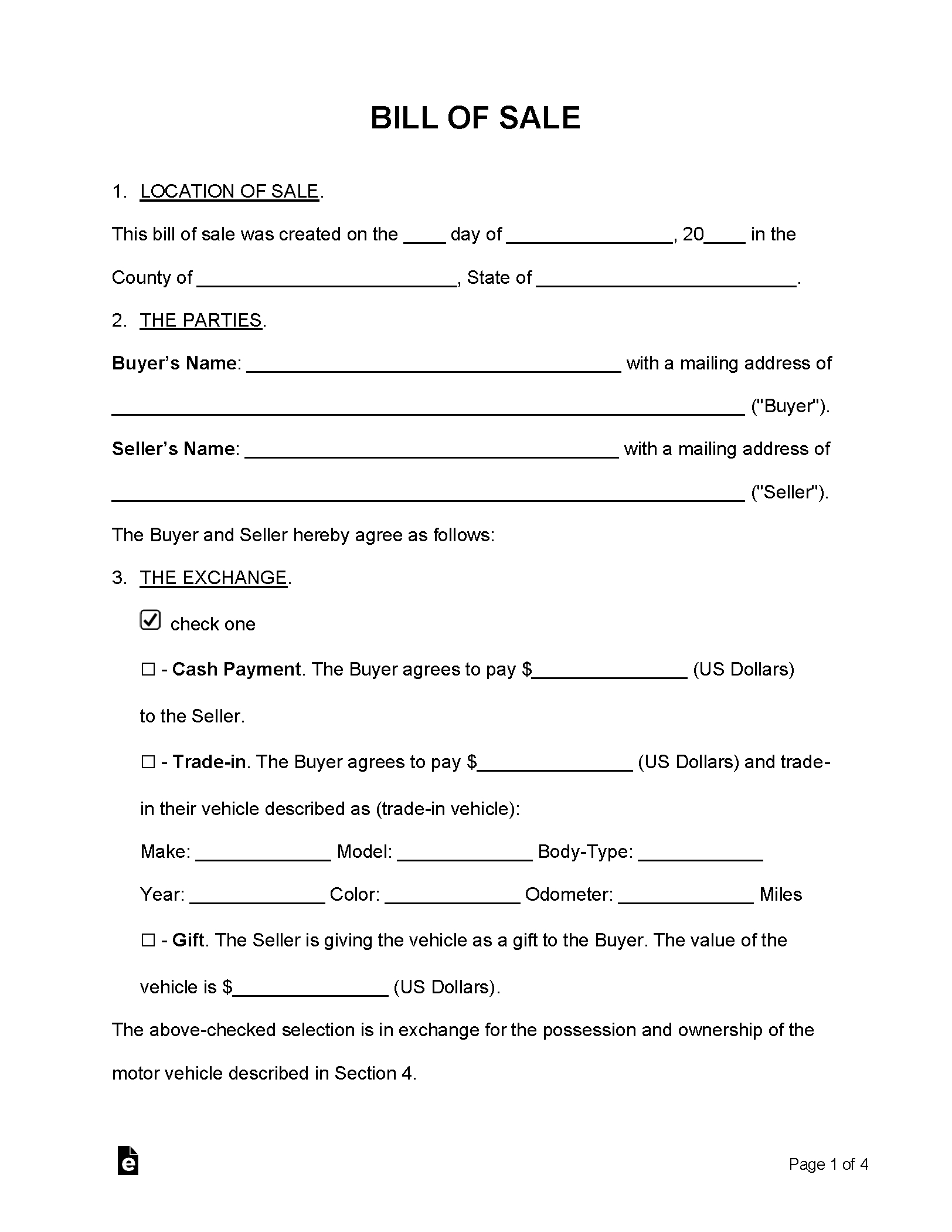 Free Bill Of Sale Forms (24) - Pdf | Word – Eforms with Bill Of Sale Sample Template