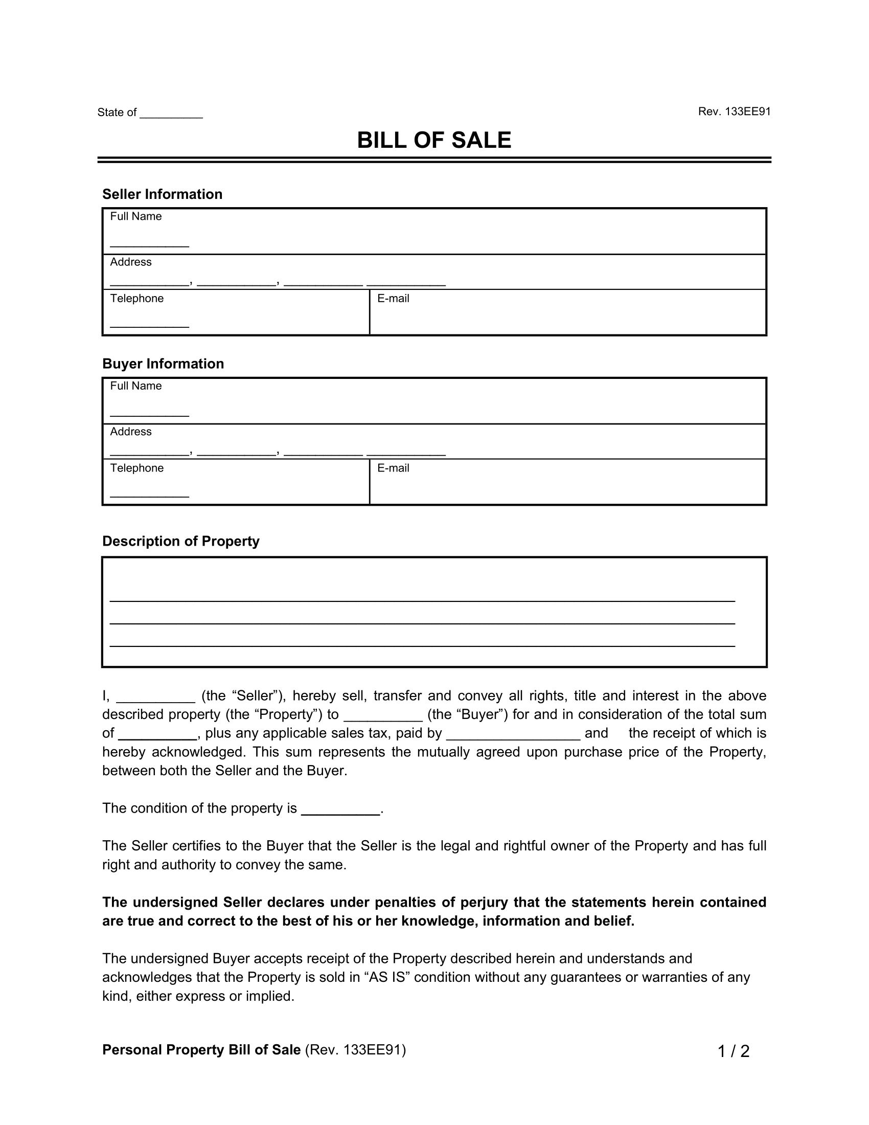 Free Bill Of Sale Forms (31) | Pdf &amp;amp; Word within Bill Of Sale Sample Template