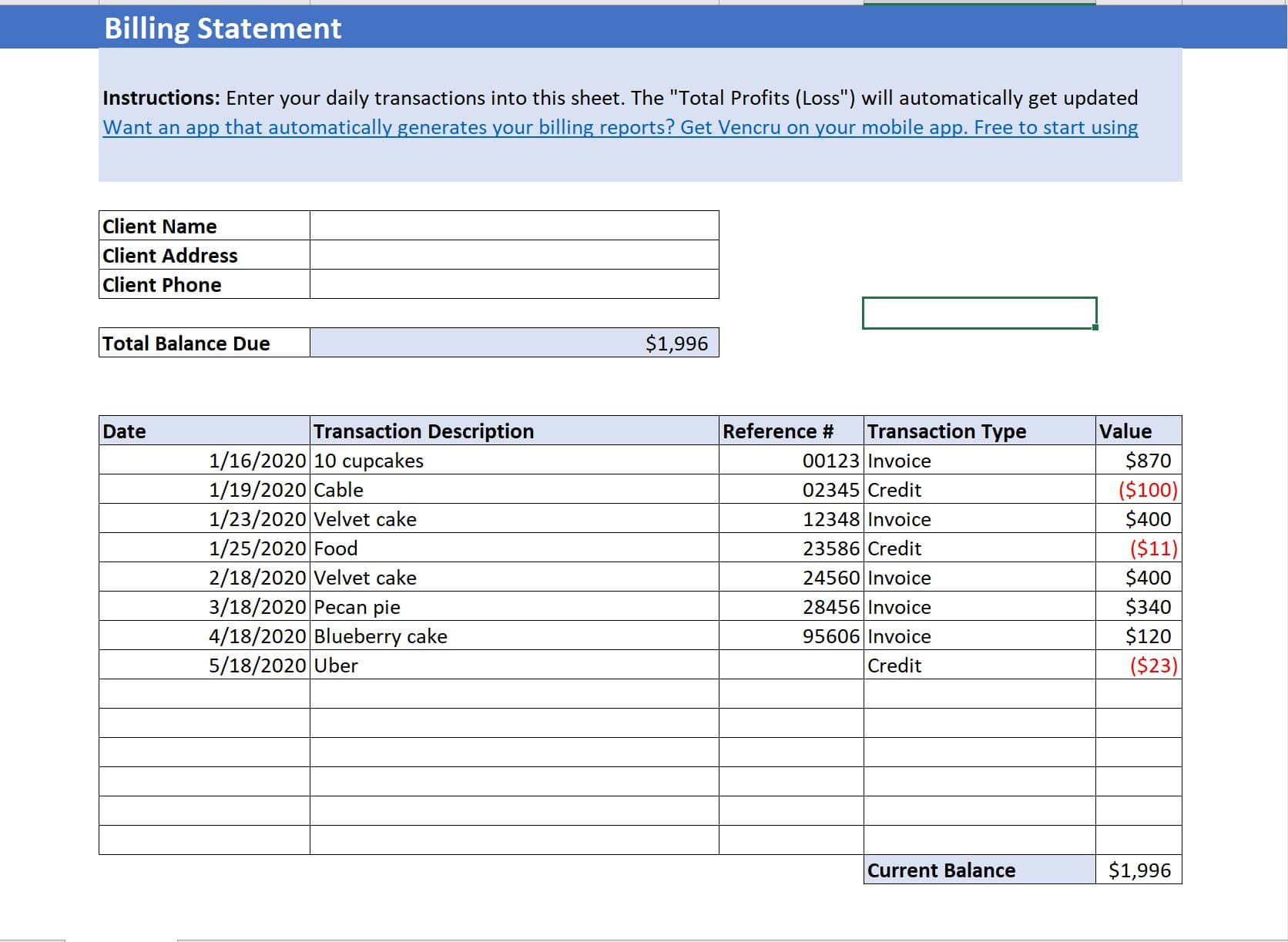 Free Billing Statement Templates - Vencru inside Statement of Account Sample Template