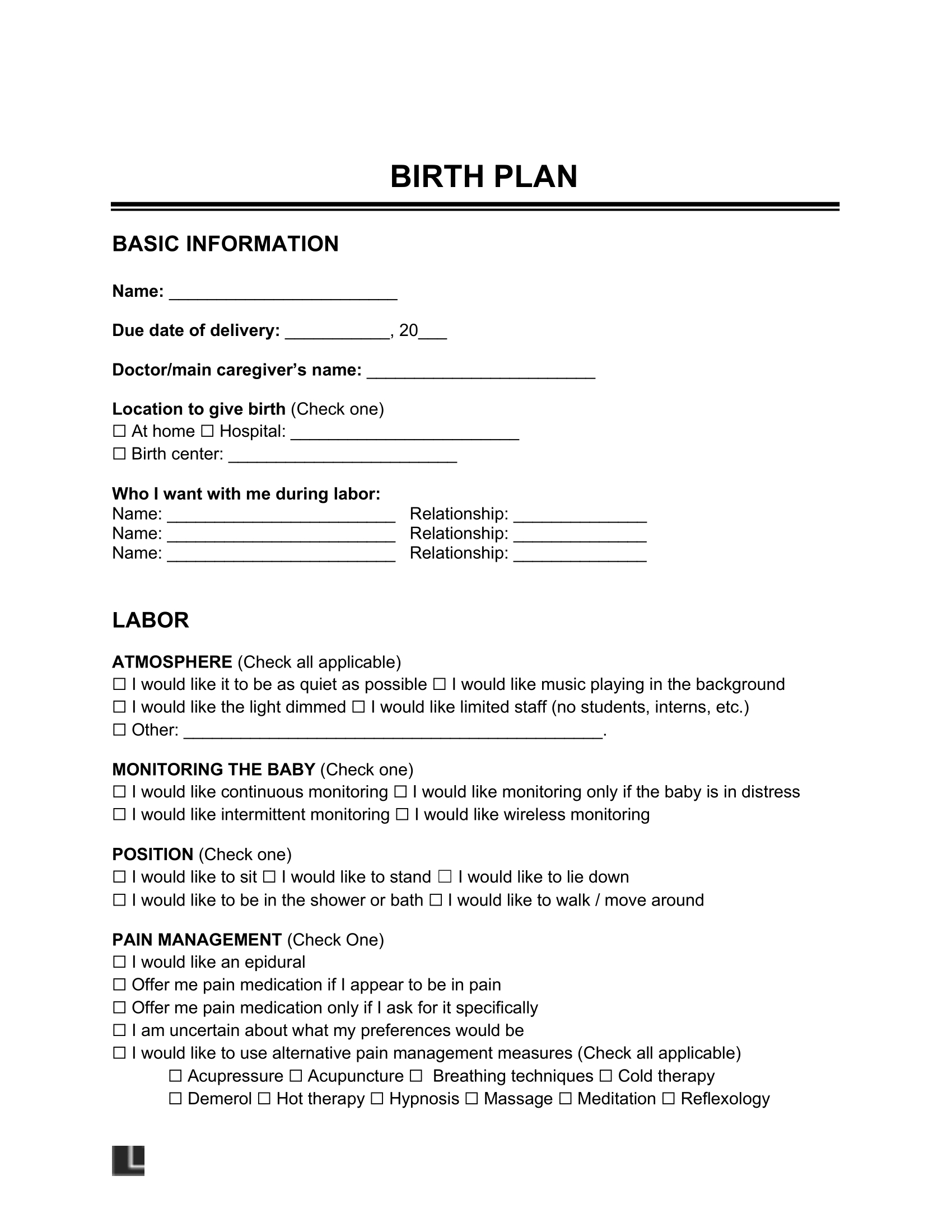 Free Birth Plan Template | Pdf &amp;amp; Word within Birth Plan Sample Template