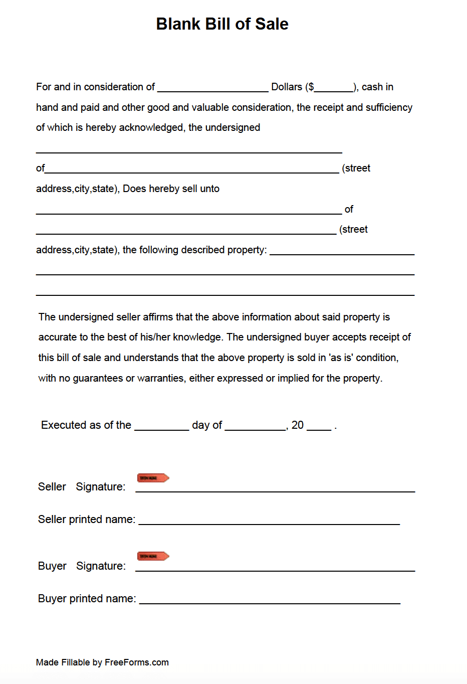 Free Blank Bill Of Sale Form | Pdf within Bill Of Sale Sample Template