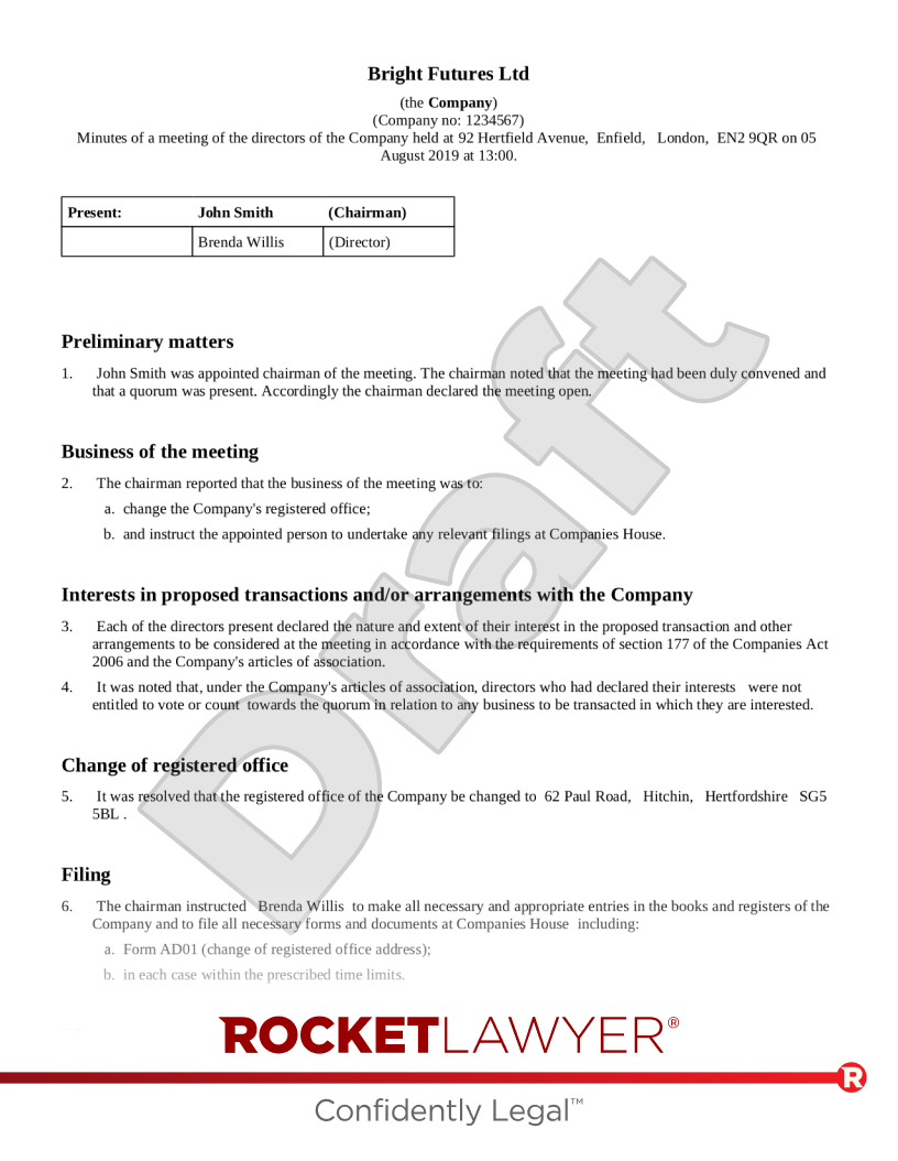 Free Board Minutes | Template &amp;amp; Faqs - Rocket Lawyer Uk with regard to Board Minutes Sample Template