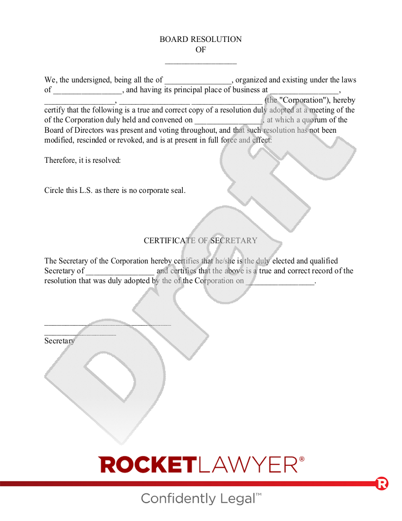 Free Board Resolution: Make &amp;amp; Download - Rocket Lawyer in Board Resolution Template Sample