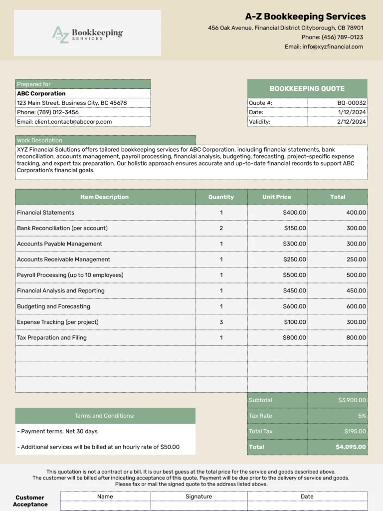 Free Bookkeeping Quote Template For Excel And Google Sheets pertaining to Bookkeeping Sample Template