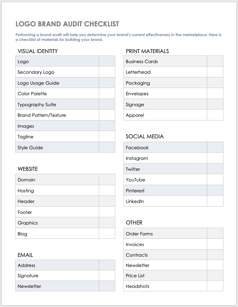 Free Brand Audit Templates | Smartsheet with regard to Audit Checklist Sample Template