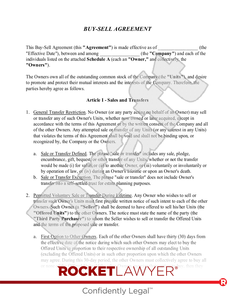 Free Buy-Sell Agreement Template &amp;amp; Faqs - Rocket Lawyer regarding Buy-Sell Agreement Sample Template