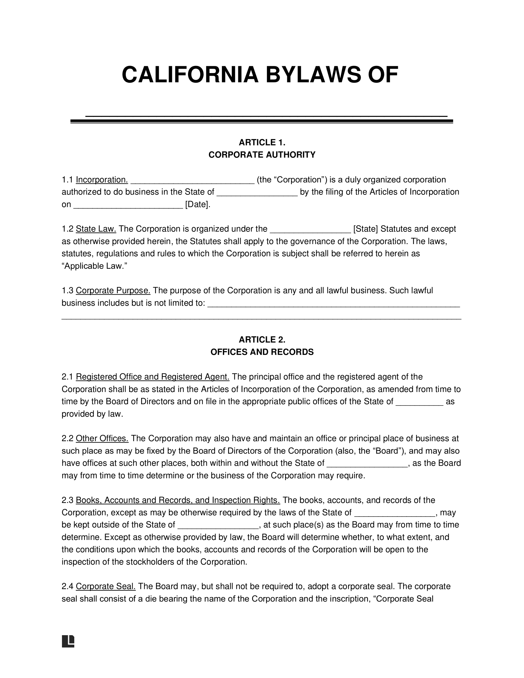 Free California Corporate Bylaws Template | Pdf &amp;amp; Word within Sample Corporate Bylaws Template