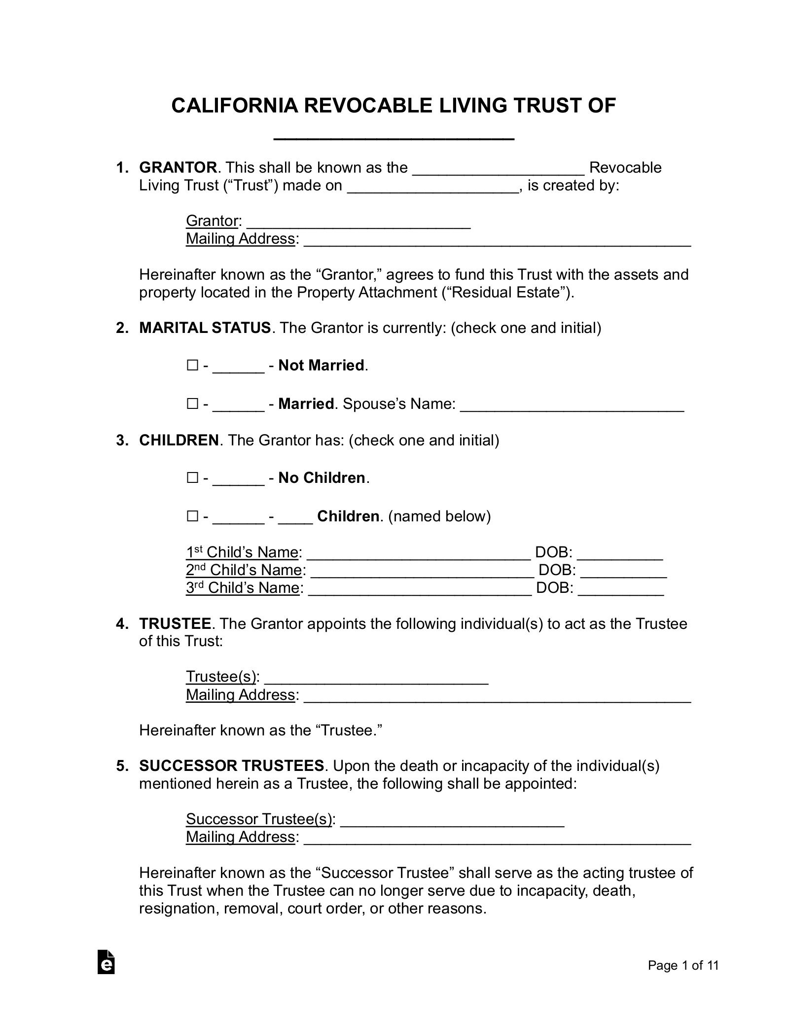 Free California Living Trust Form (Revocable) - Pdf | Word – Eforms pertaining to Living Trust Sample Template