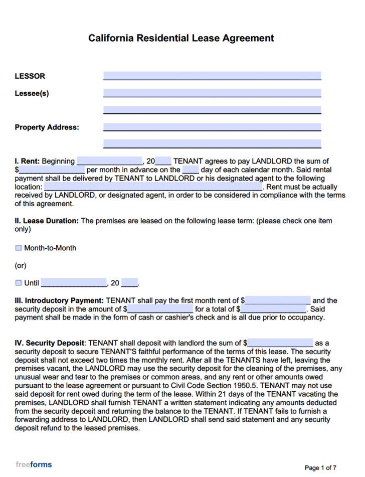 Rental Agreement Template Sample