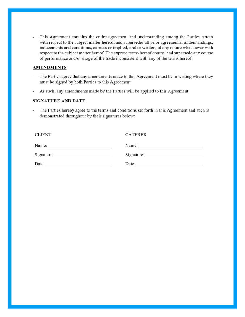 Free Catering Agreement Template intended for Catering Contract Template Sample