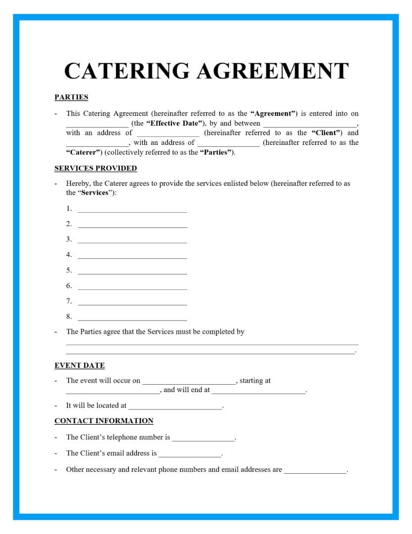 Free Catering Agreement Template regarding Catering Contract Template Sample