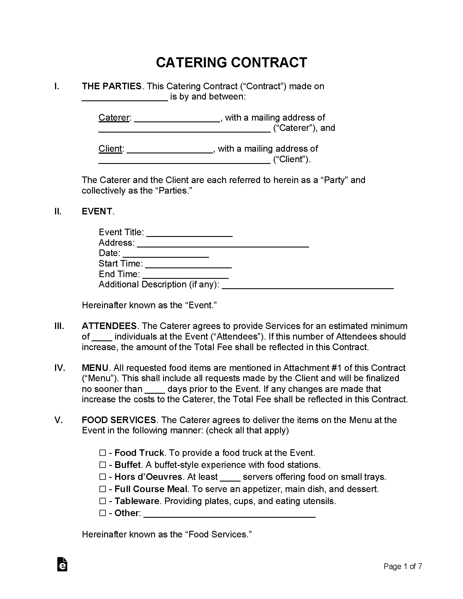 Free Catering Contract Template | Sample - Pdf | Word – Eforms pertaining to Catering Contract Template Sample