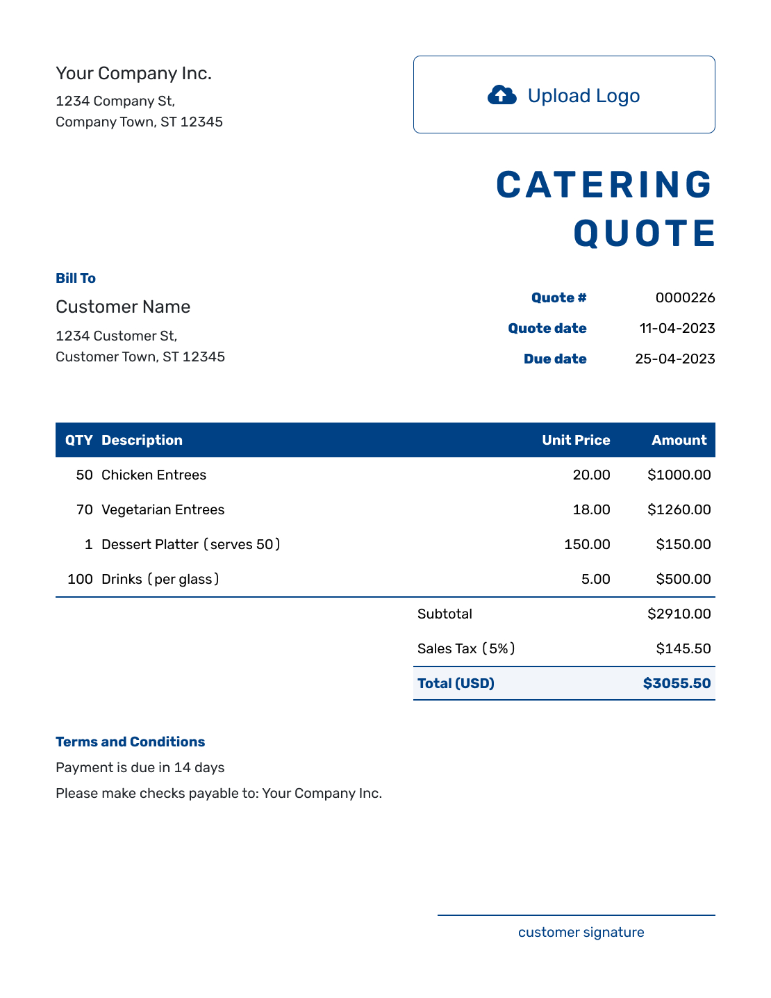 Free Catering Quote Template | Docelf throughout Catering Quote Sample Template