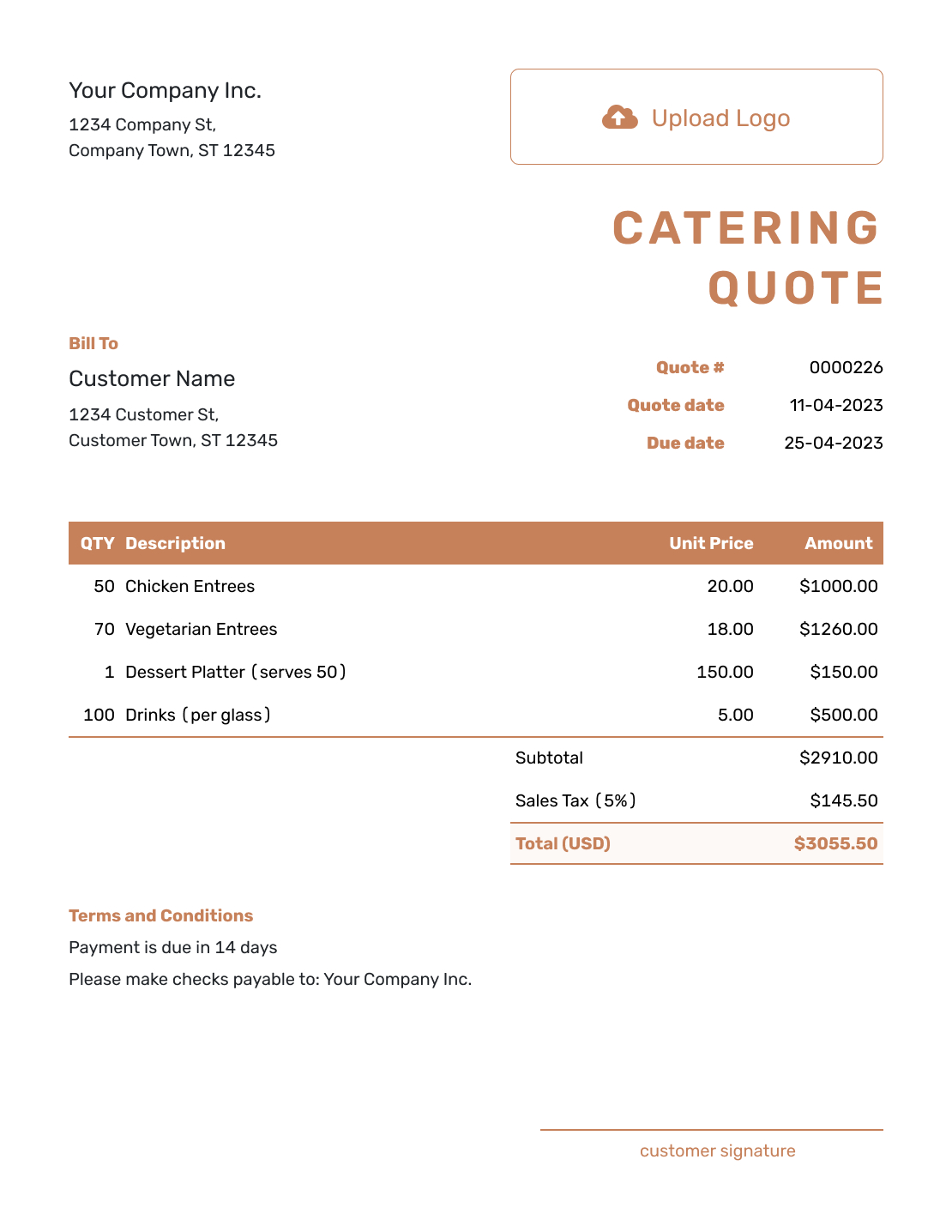 Free Catering Quote Template | Docelf within Catering Quote Sample Template