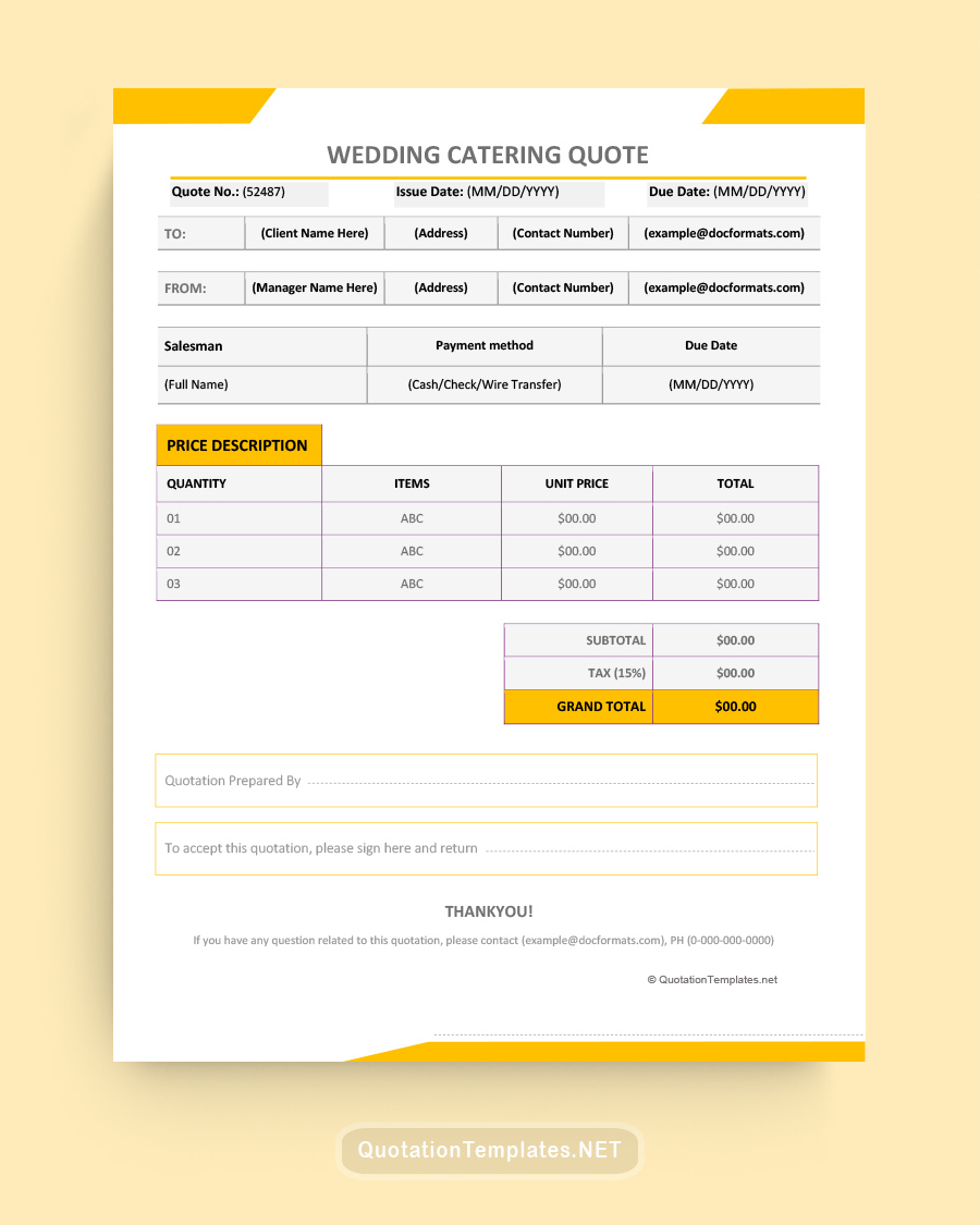 Free Catering Quote Templates - Word, Excel, Pdf with regard to Catering Quote Sample Template