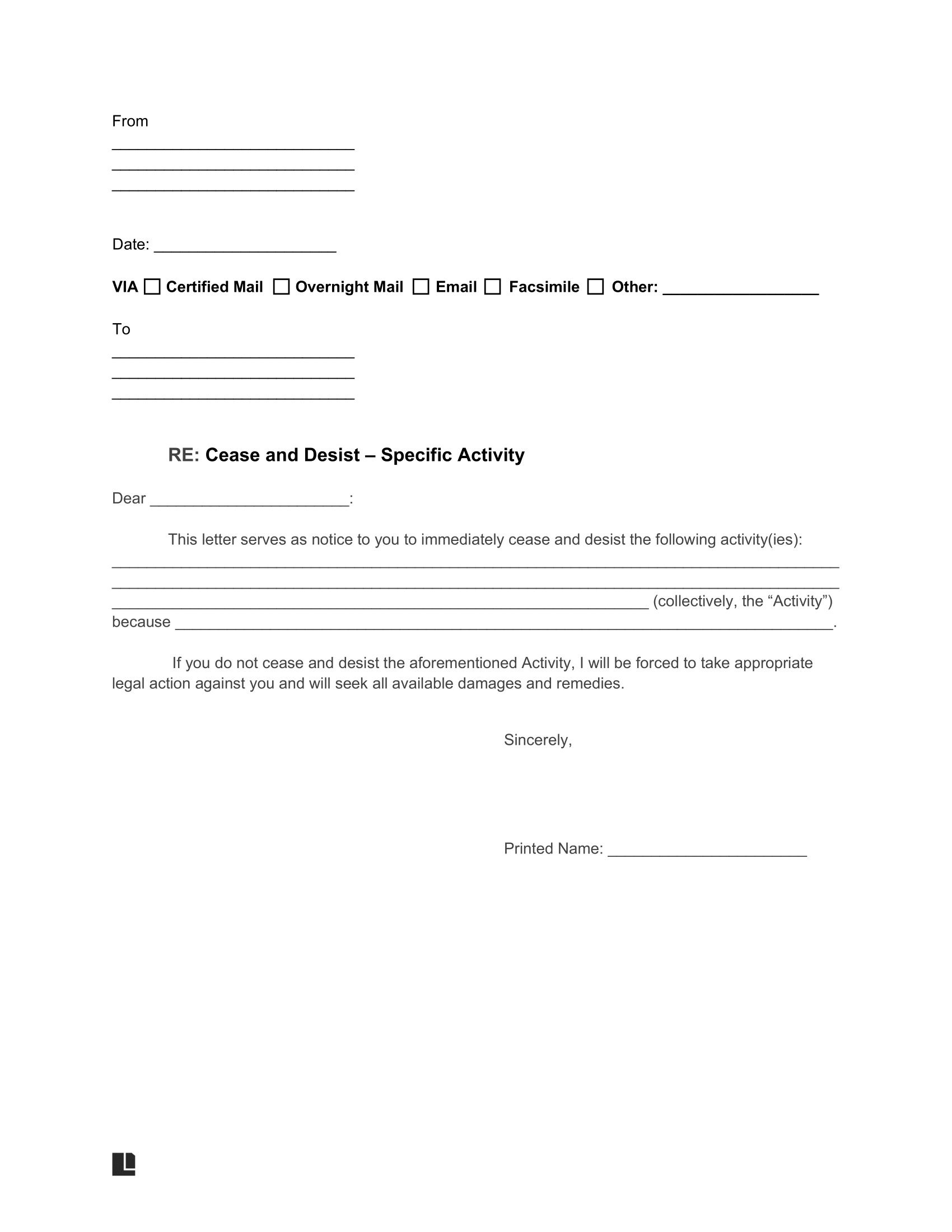 Free Cease And Desist Letter Templates | Pdf &amp;amp; Word inside Cease and Desist Letter Template Sample for Harassment