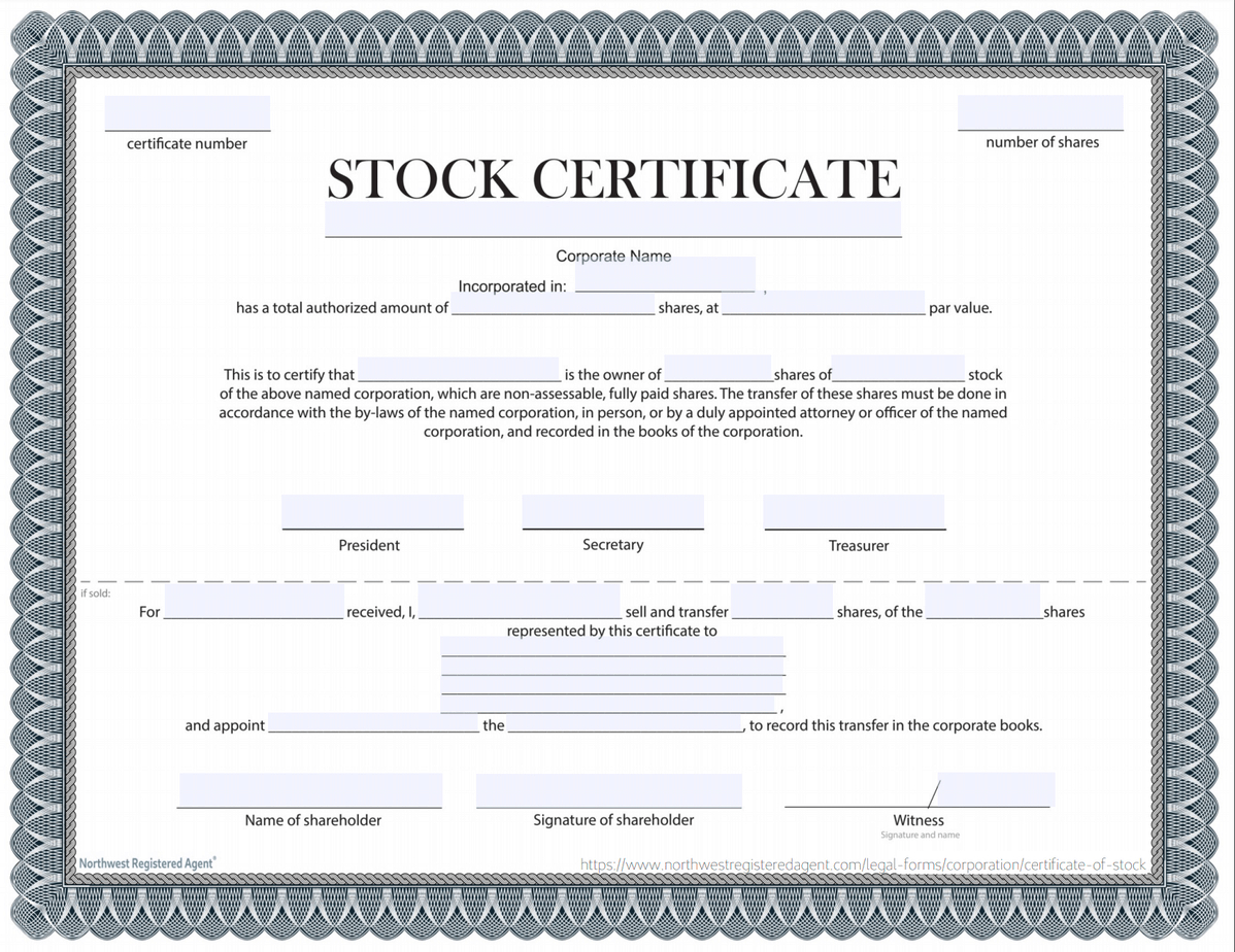 Free Certificate Of Stock Template - Corporate Stock Certificates with regard to Stock Certificate Template Sample